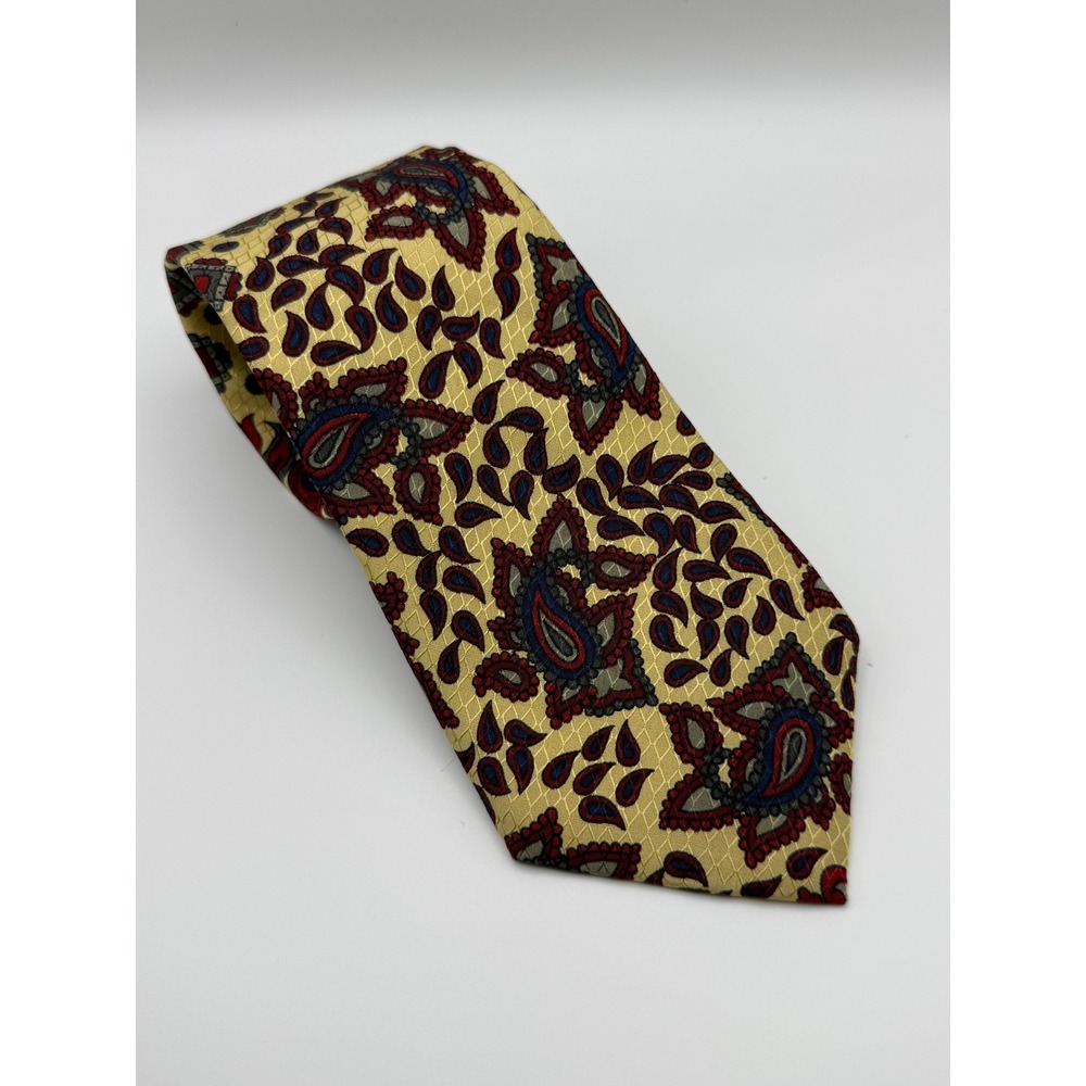Etro Silk Tie 3.75" Paisley Medallion Yellow Red Navy Blue Vintage Luxury